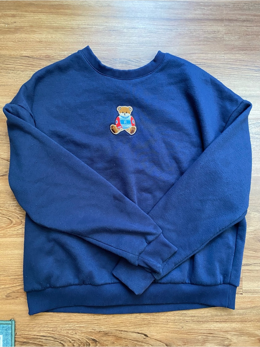 Navy Women's Crewneck Sweatshirt with Teddy Patch
